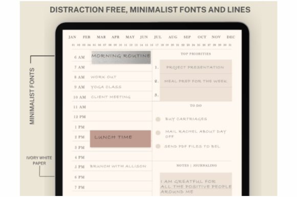 Undated digital daily planner for GoodNotes with hyperlinked pages and stickers preview 4