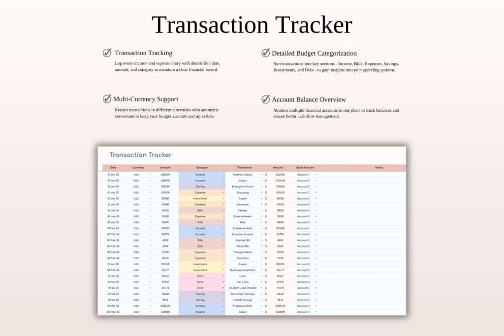 Annual zero-based budget spreadsheet for Excel and Google Sheets with monthly tracking preview 4