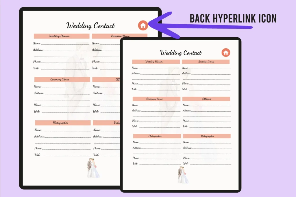 Editable Canva digital wedding planner for iPad with hyperlinked index pages preview 4