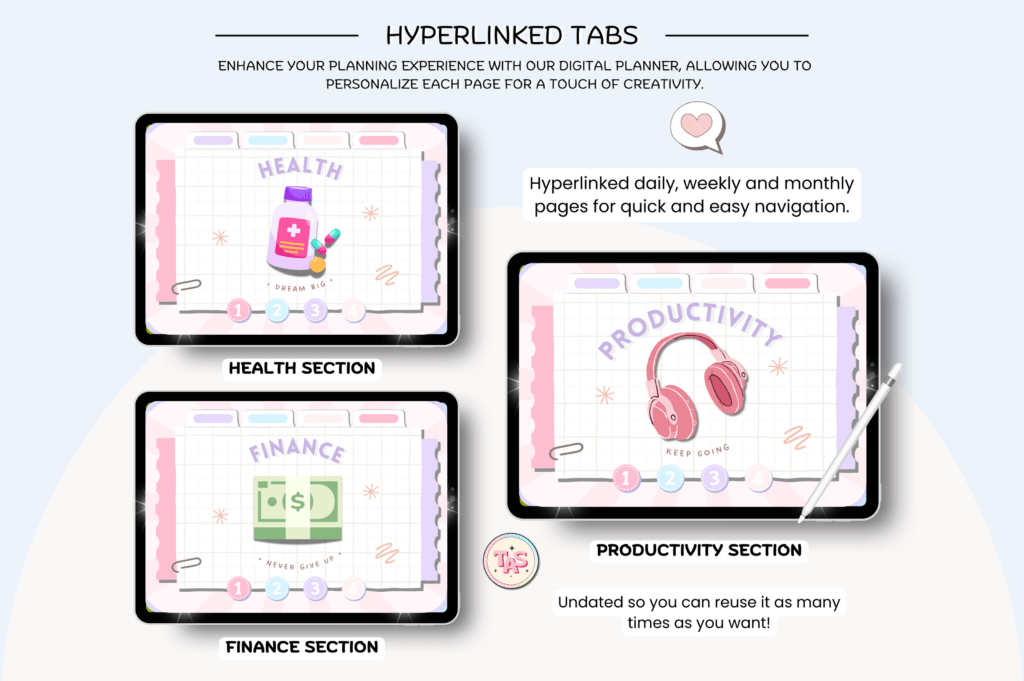 Hyperlinked undated digital planner template for Canva and GoodNotes preview 4