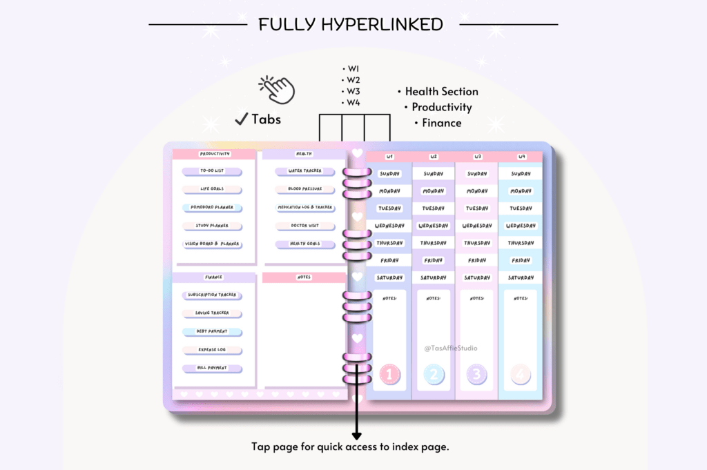 Hyperlinked undated digital planner template for Canva and GoodNotes preview 3