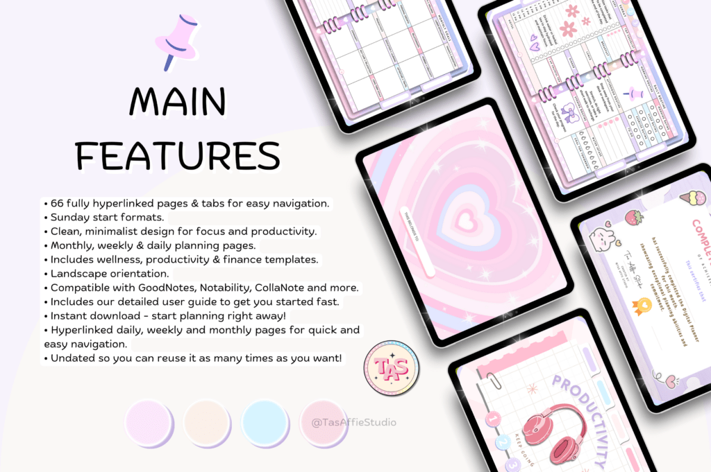 Hyperlinked undated digital planner template for Canva and GoodNotes preview 1