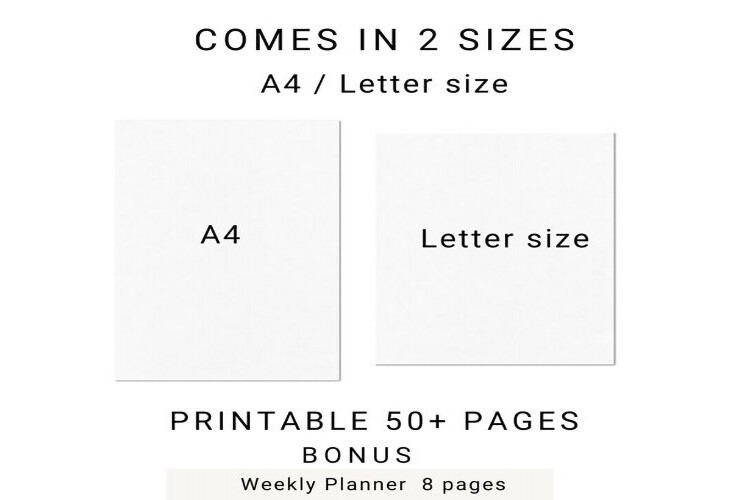 Printable budget planner PDF pages with monthly budget, expense and savings trackers preview 1