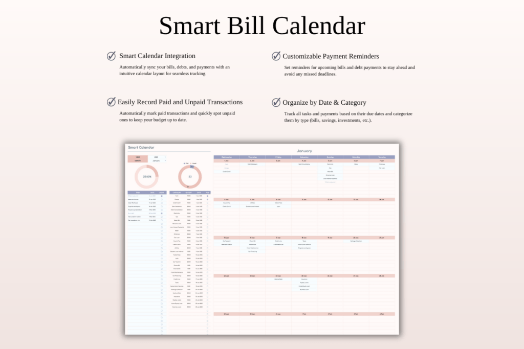 Budget by paycheck spreadsheet for Excel and Google Sheets with bill tracker preview 5