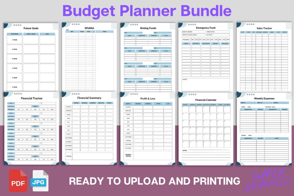 Editable Canva budget planner template bundle, 76 printable US Letter pages preview 4