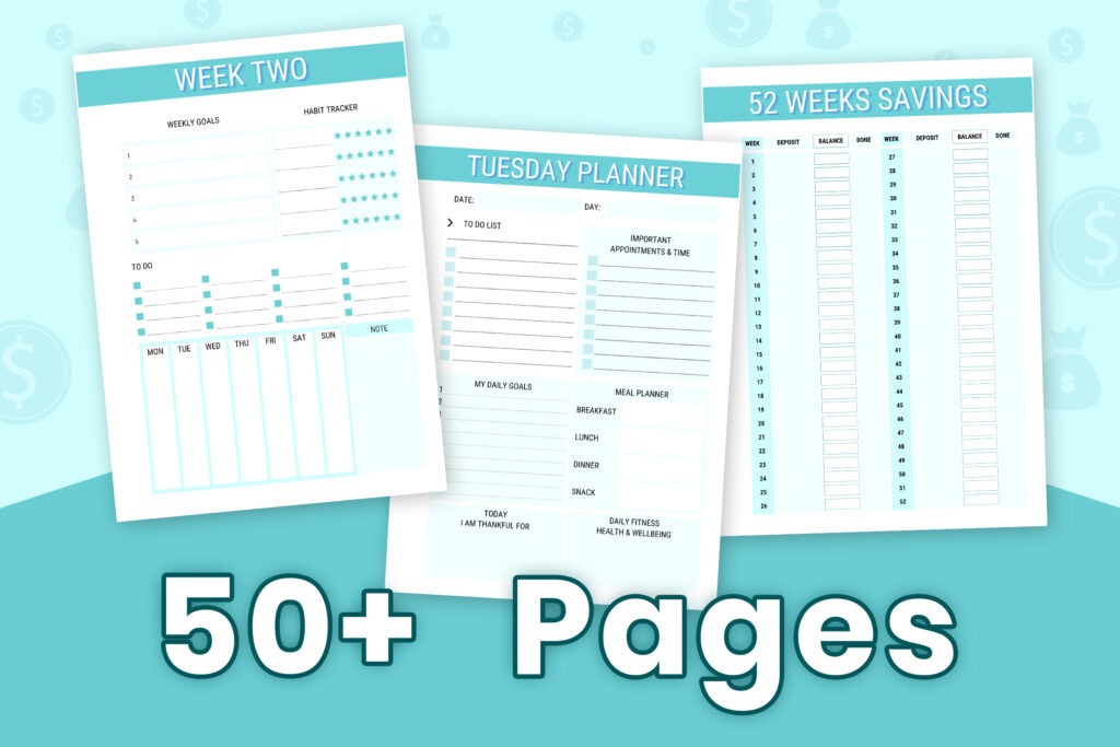 A4 printable budget planner PDF with monthly, weekly, and savings trackers preview 2