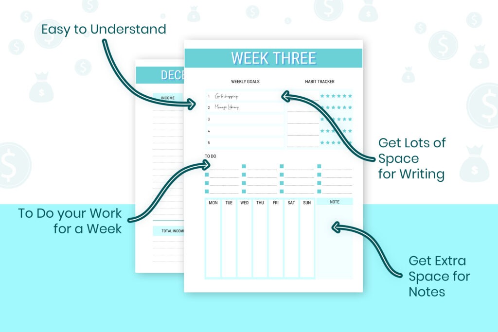 A4 printable budget planner PDF with monthly, weekly, and savings trackers preview 5