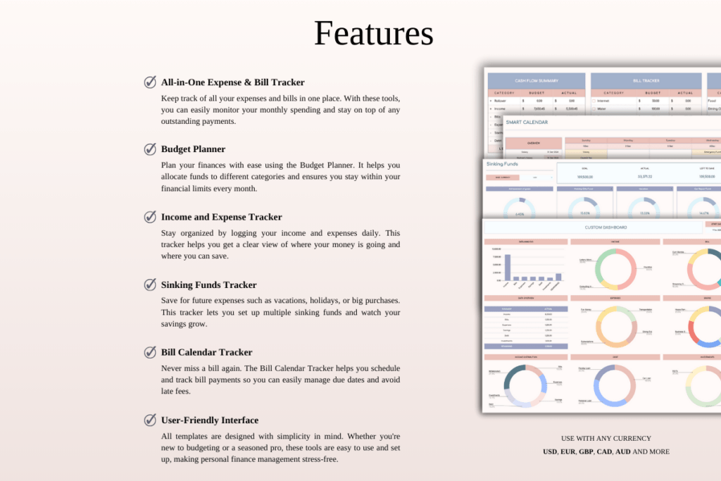 Excel and Google Sheets expense and bill organizer templates for budgeting preview 1
