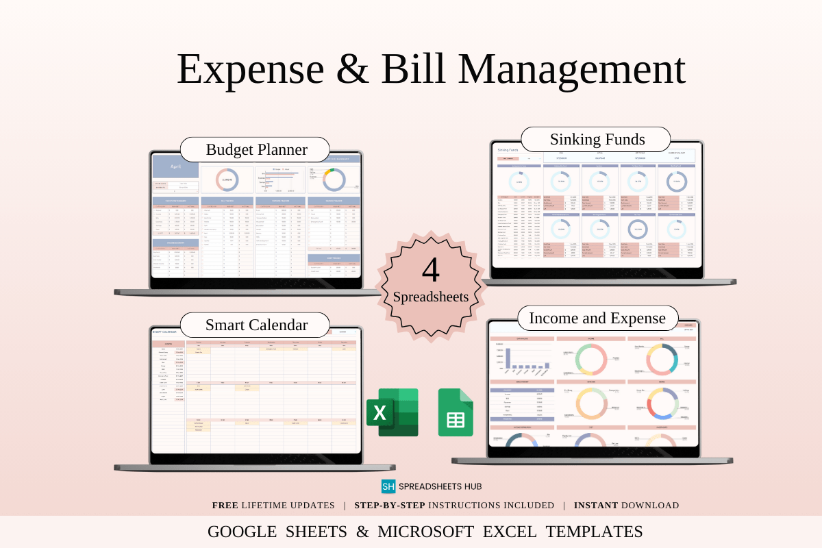 Expense & Bill Organizer Kit for Excel & Google Sheets