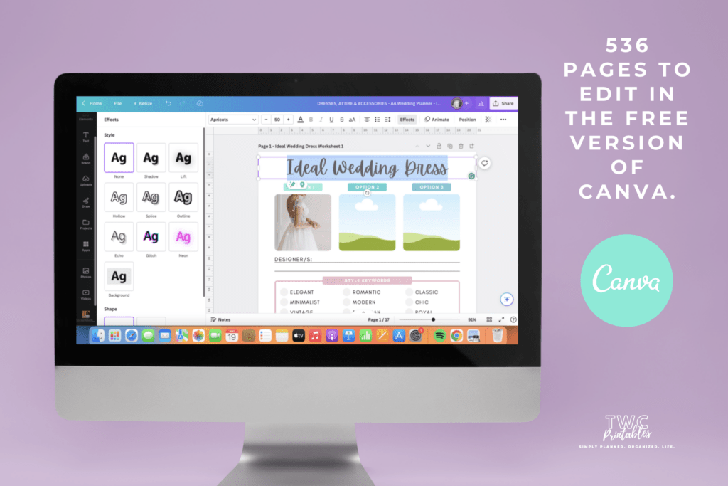 Editable wedding planner Canva templates in bright ice cream colors, A4 and US Letter preview 1