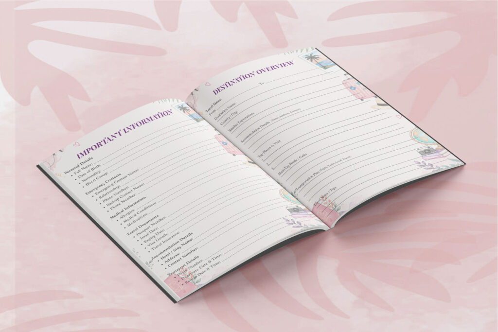 Canva editable solo travel journal for women with planning pages preview 2