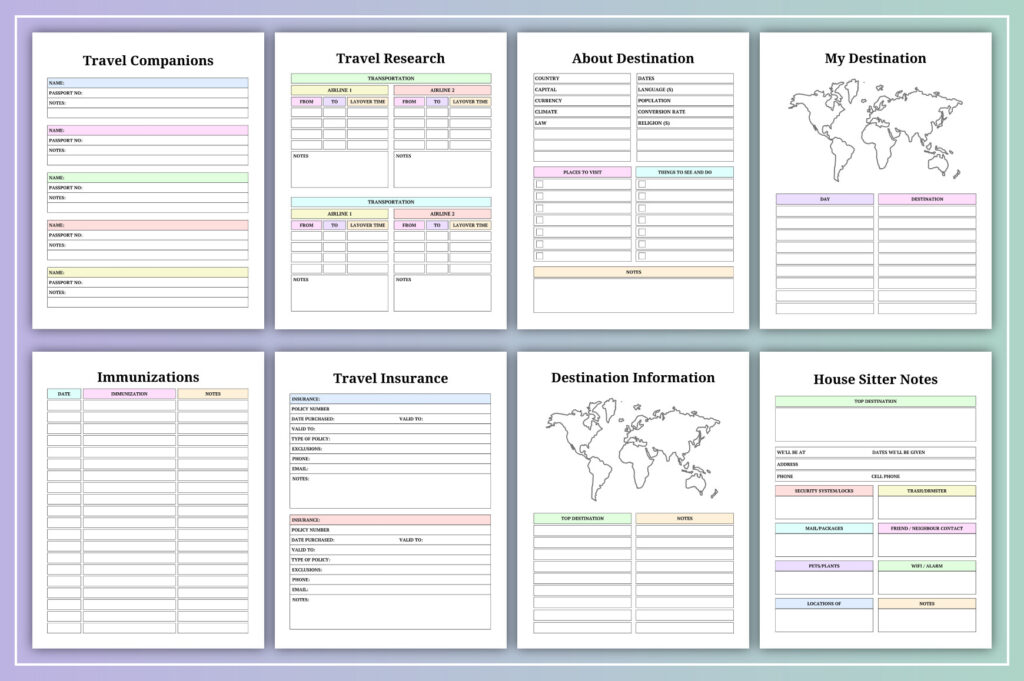 Minimal travel planner and journal pages, Canva editable, KDP-ready PDF preview 2