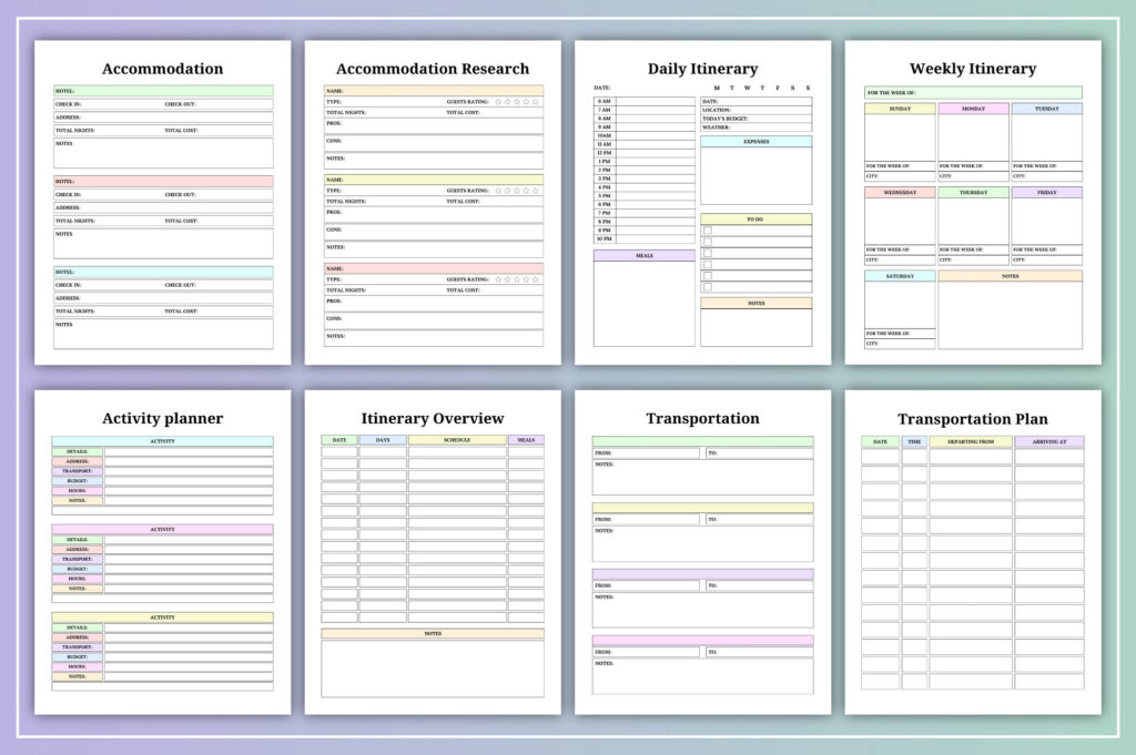 Minimal travel planner and journal pages, Canva editable, KDP-ready PDF preview 1