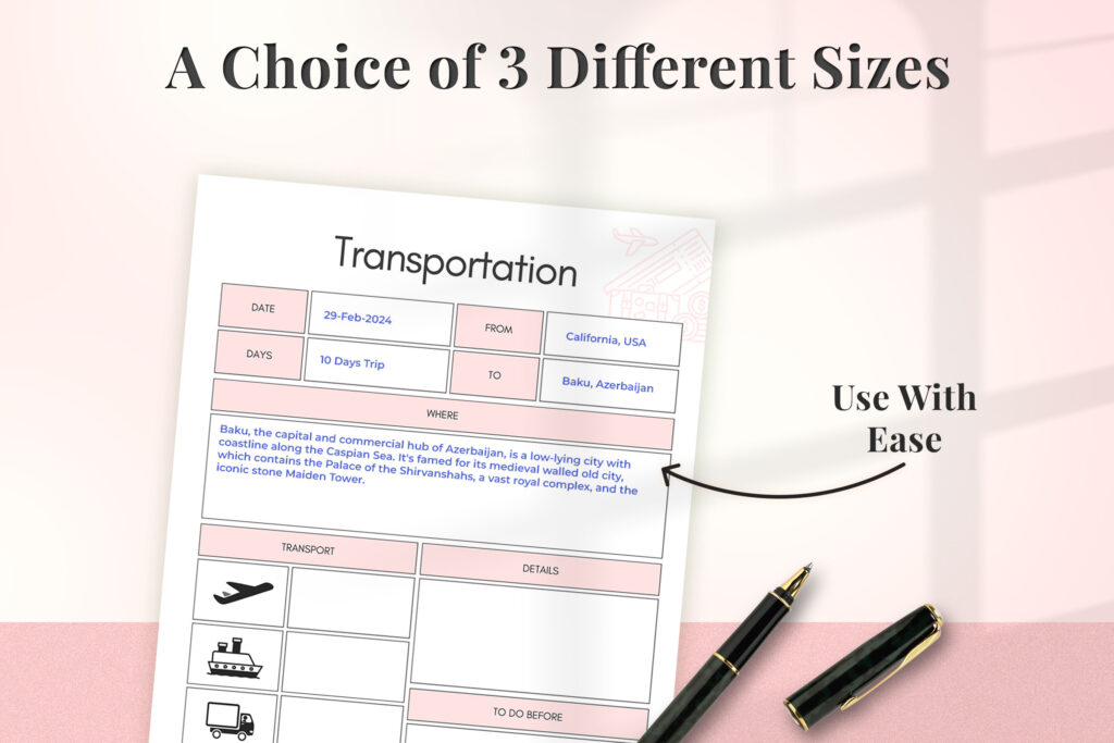 Printable and fillable travel planner pages with itinerary and packing lists preview 3