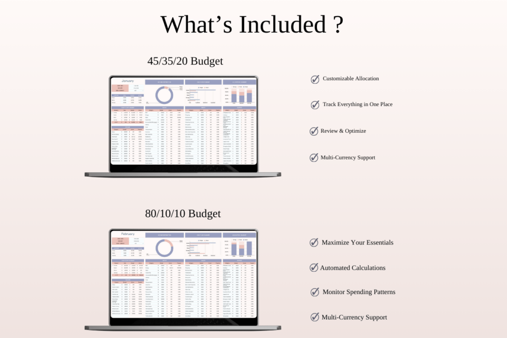 Excel and Google Sheets budgeting templates using classic percentage methods preview 5