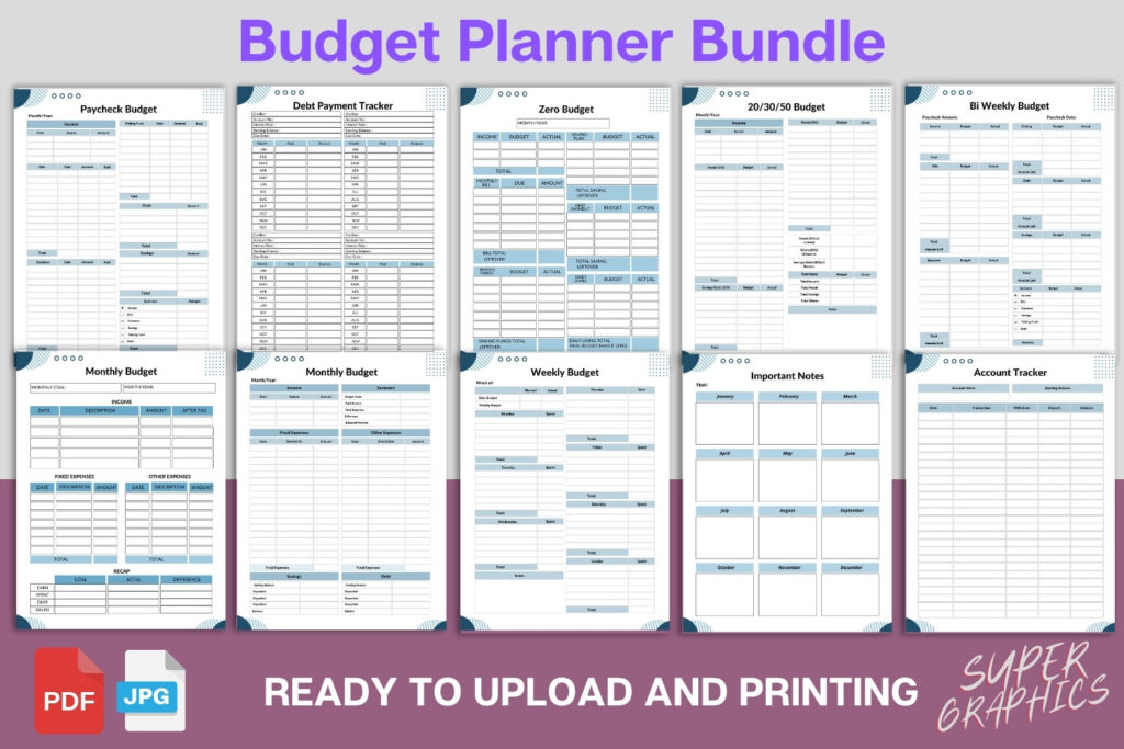 Editable Canva budget planner template bundle, 76 printable US Letter pages preview 2
