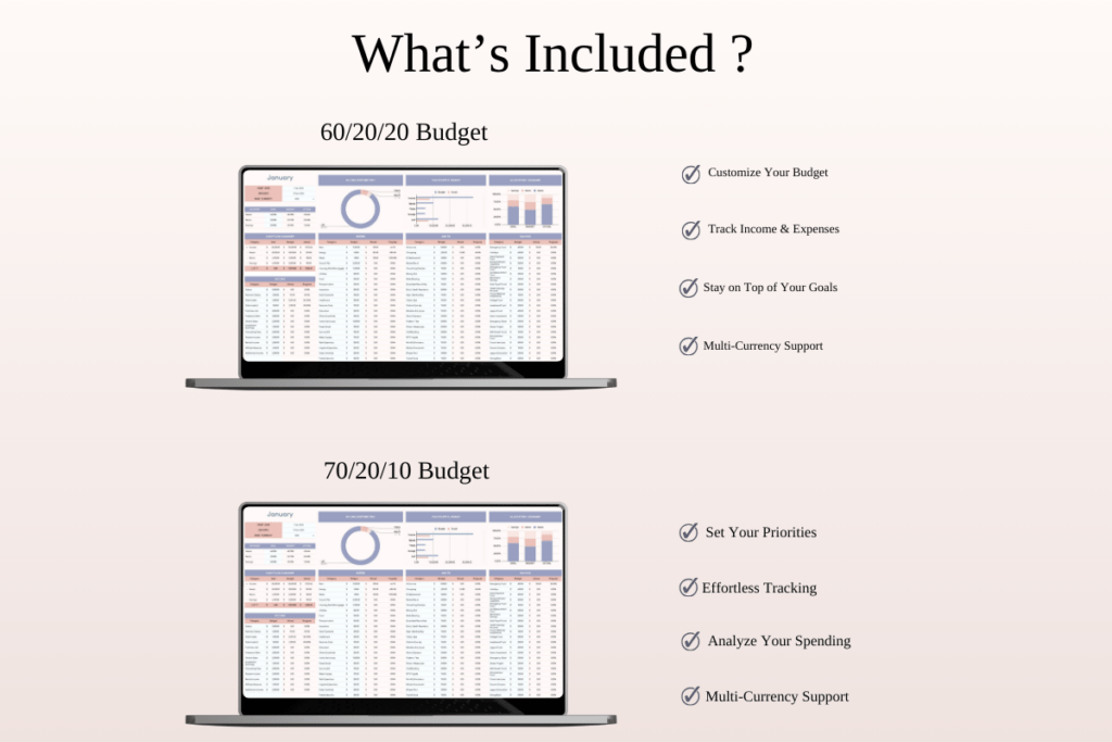 Excel and Google Sheets budgeting templates using classic percentage methods preview 4