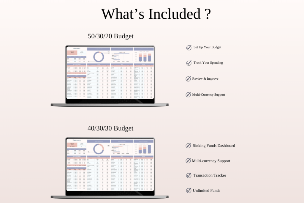 Excel and Google Sheets budgeting templates using classic percentage methods preview 3