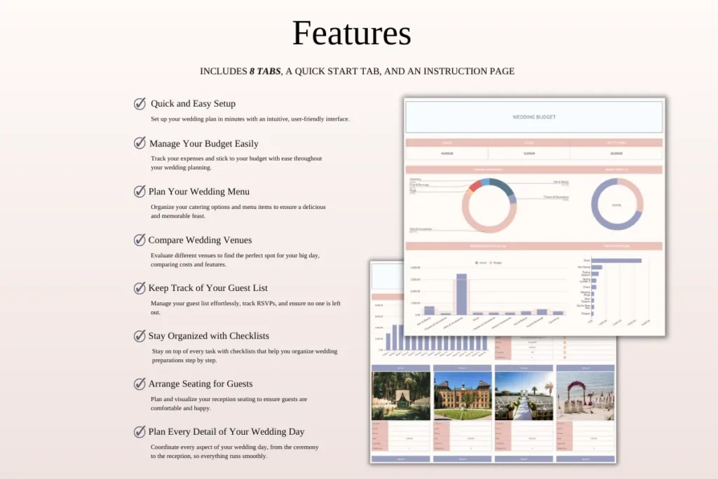 All-in-one wedding planner spreadsheet template for Excel and Google Sheets preview 1
