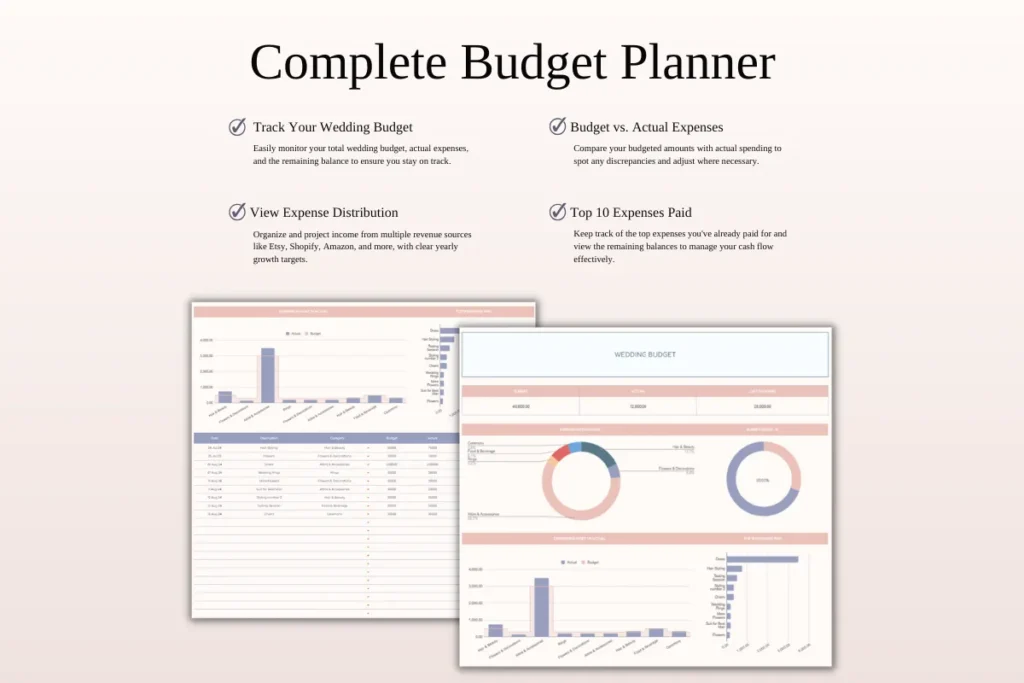 All-in-one wedding planner spreadsheet template for Excel and Google Sheets preview 2