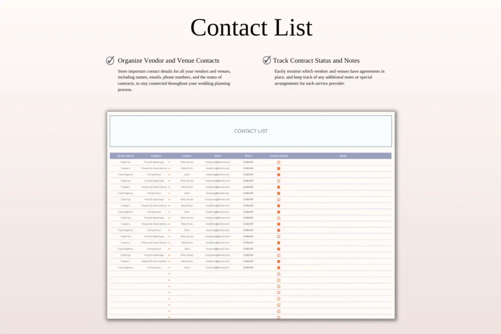 All-in-one wedding planner spreadsheet template for Excel and Google Sheets preview 3