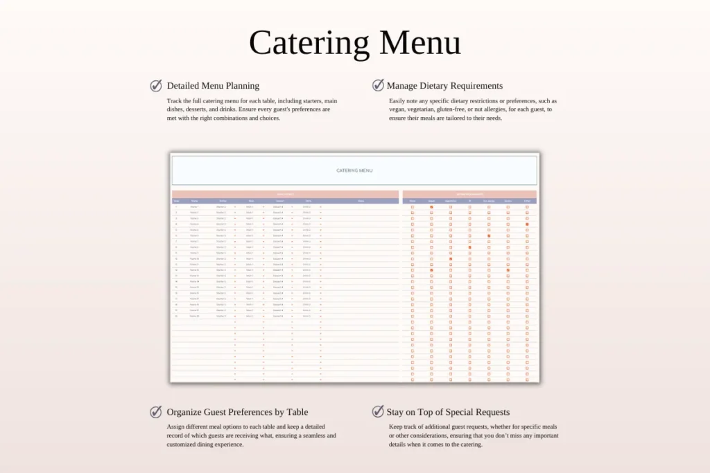 All-in-one wedding planner spreadsheet template for Excel and Google Sheets preview 4