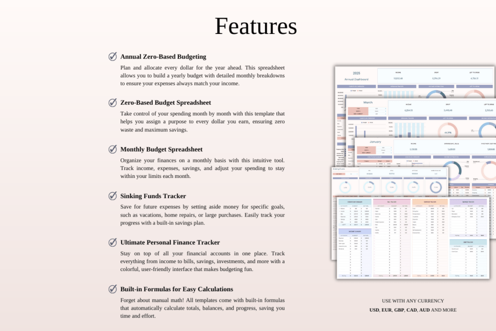 Zero-based budgeting spreadsheet bundle for Excel and Google Sheets templates preview 2