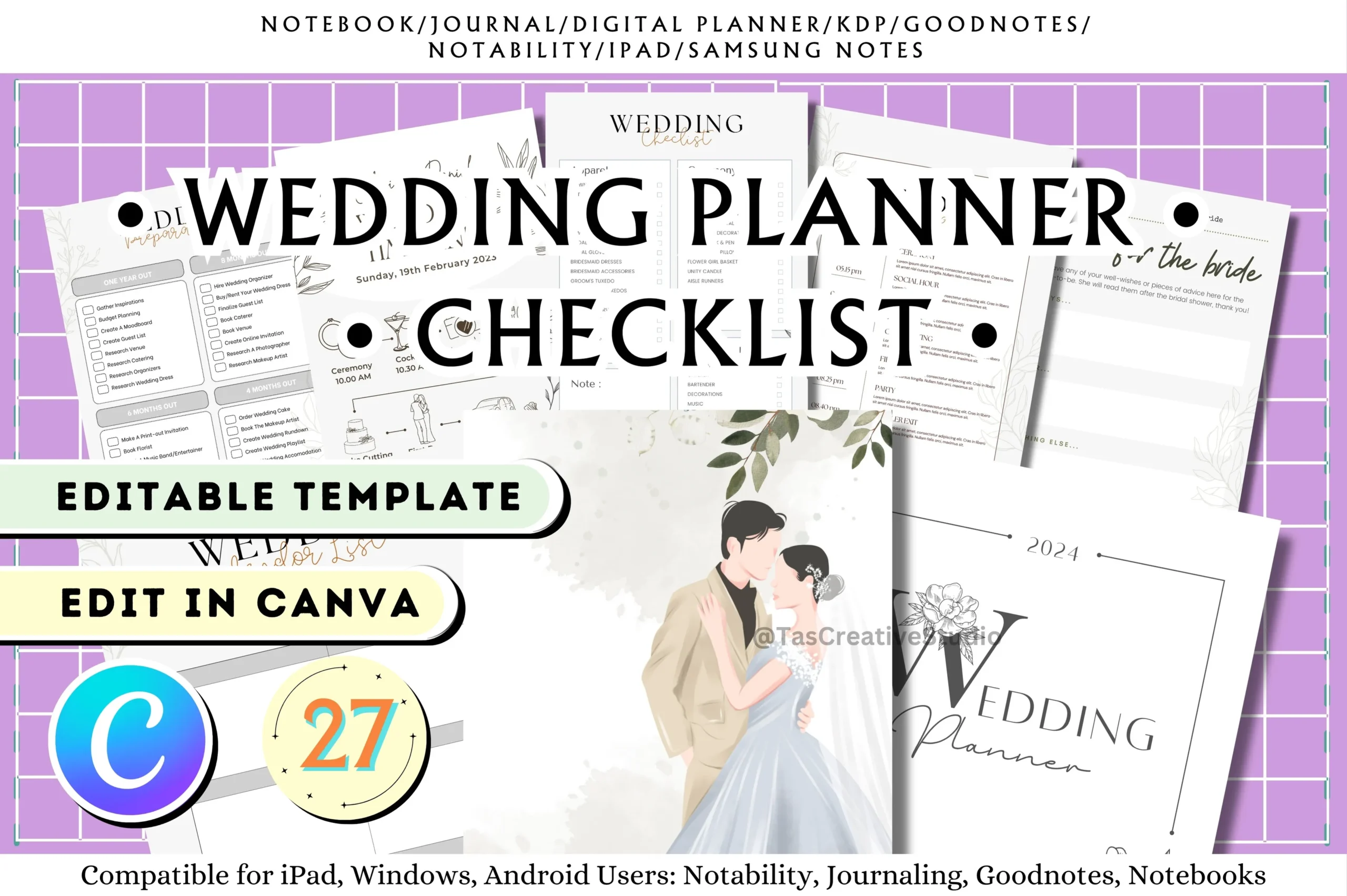 Wedding Planner Canva Template Bundle (27 Templates)