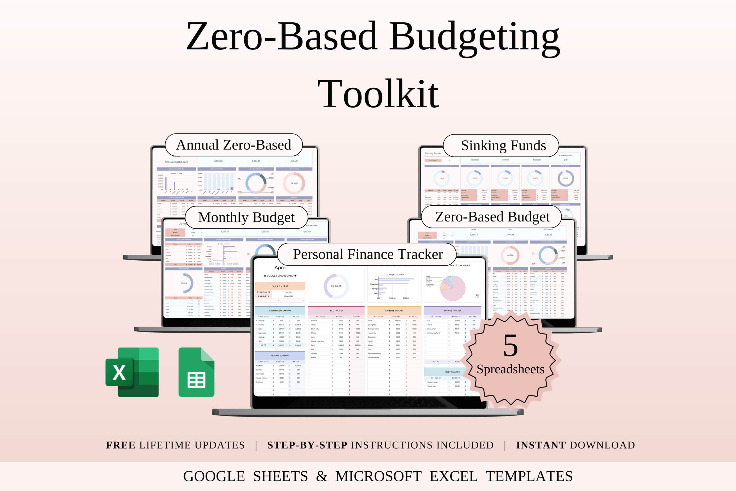 Zero-Based Budgeting Templates Bundle (Excel & Google Sheets)