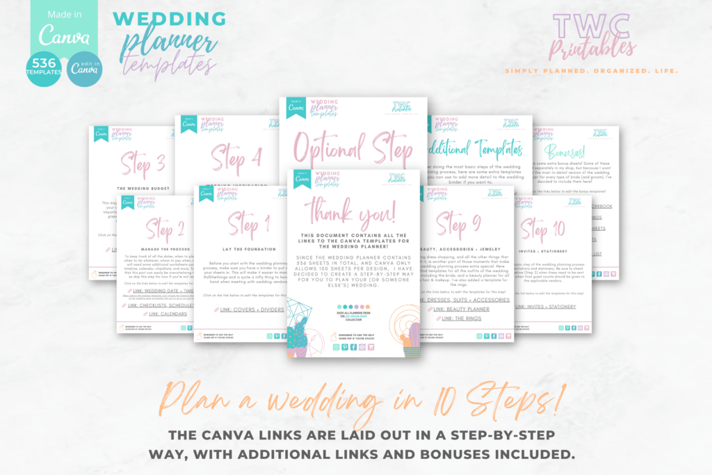 Editable wedding planner Canva templates in bright ice cream colors, A4 and US Letter preview 4
