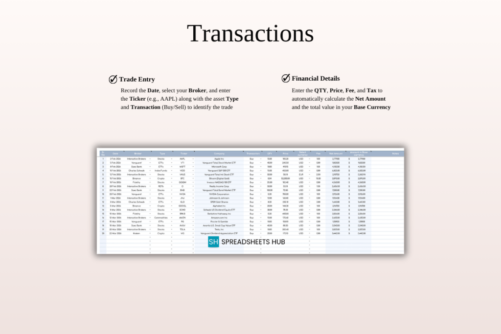 Retirement portfolio tracker spreadsheet template for Excel and Google Sheets preview 4