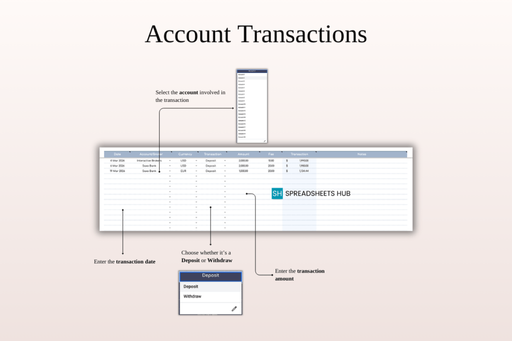 Retirement portfolio tracker spreadsheet template for Excel and Google Sheets preview 3