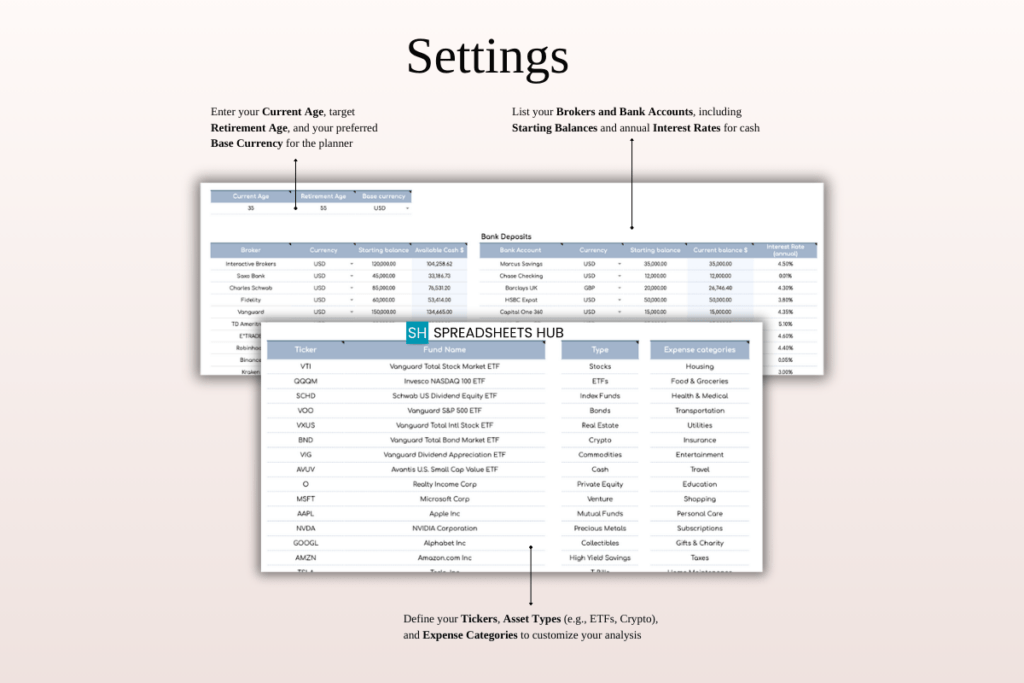 Retirement portfolio tracker spreadsheet template for Excel and Google Sheets preview 2