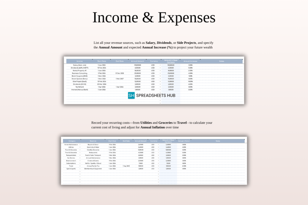 Retirement portfolio tracker spreadsheet template for Excel and Google Sheets preview 5
