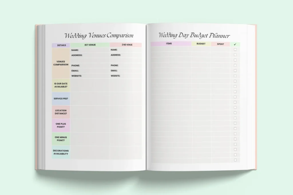 Luxury wedding planner Canva template, KDP interior, printable US Letter pages preview 2