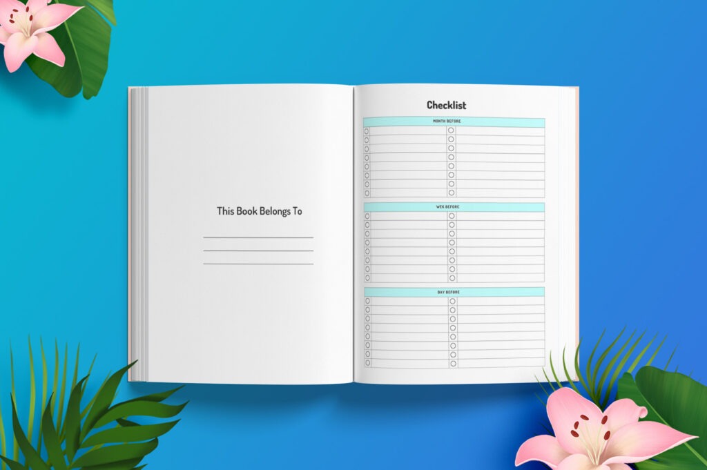 Editable travel planner Canva template pages with itinerary, budget and packing lists preview 2