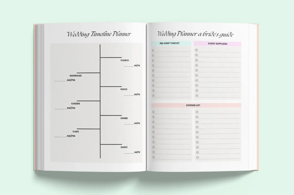Luxury wedding planner Canva template, KDP interior, printable US Letter pages preview 5