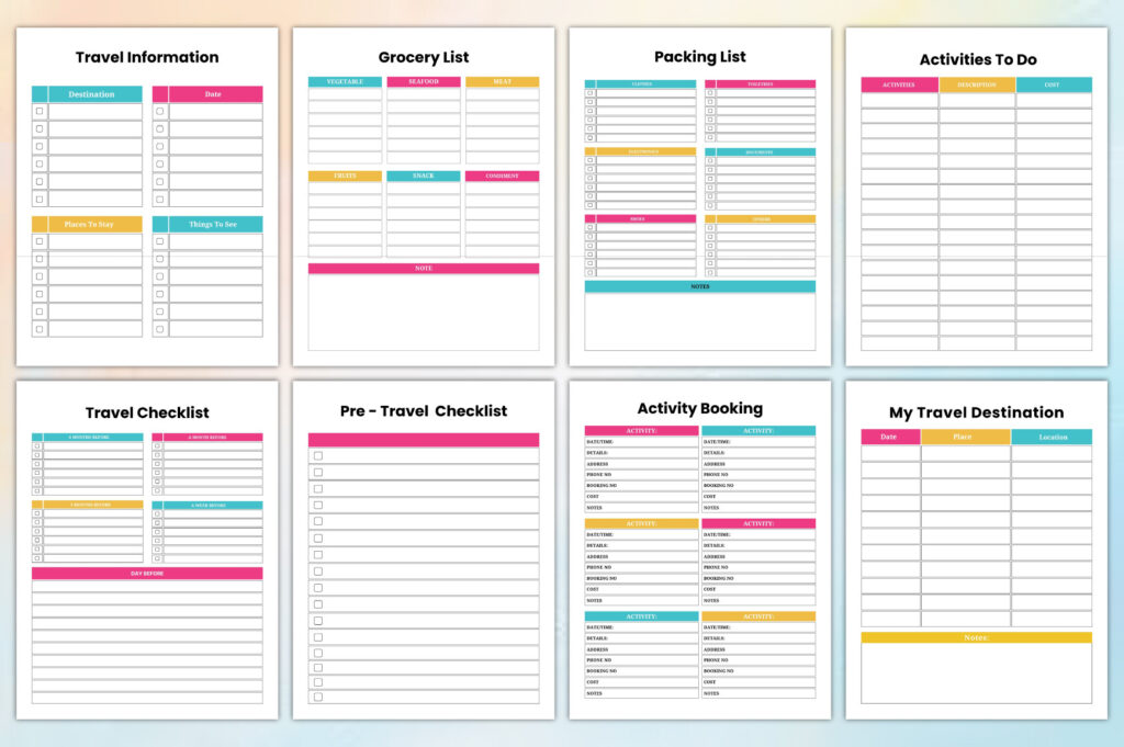 2026 travel planner Canva KDP templates with calendars, itineraries, and printables preview 3
