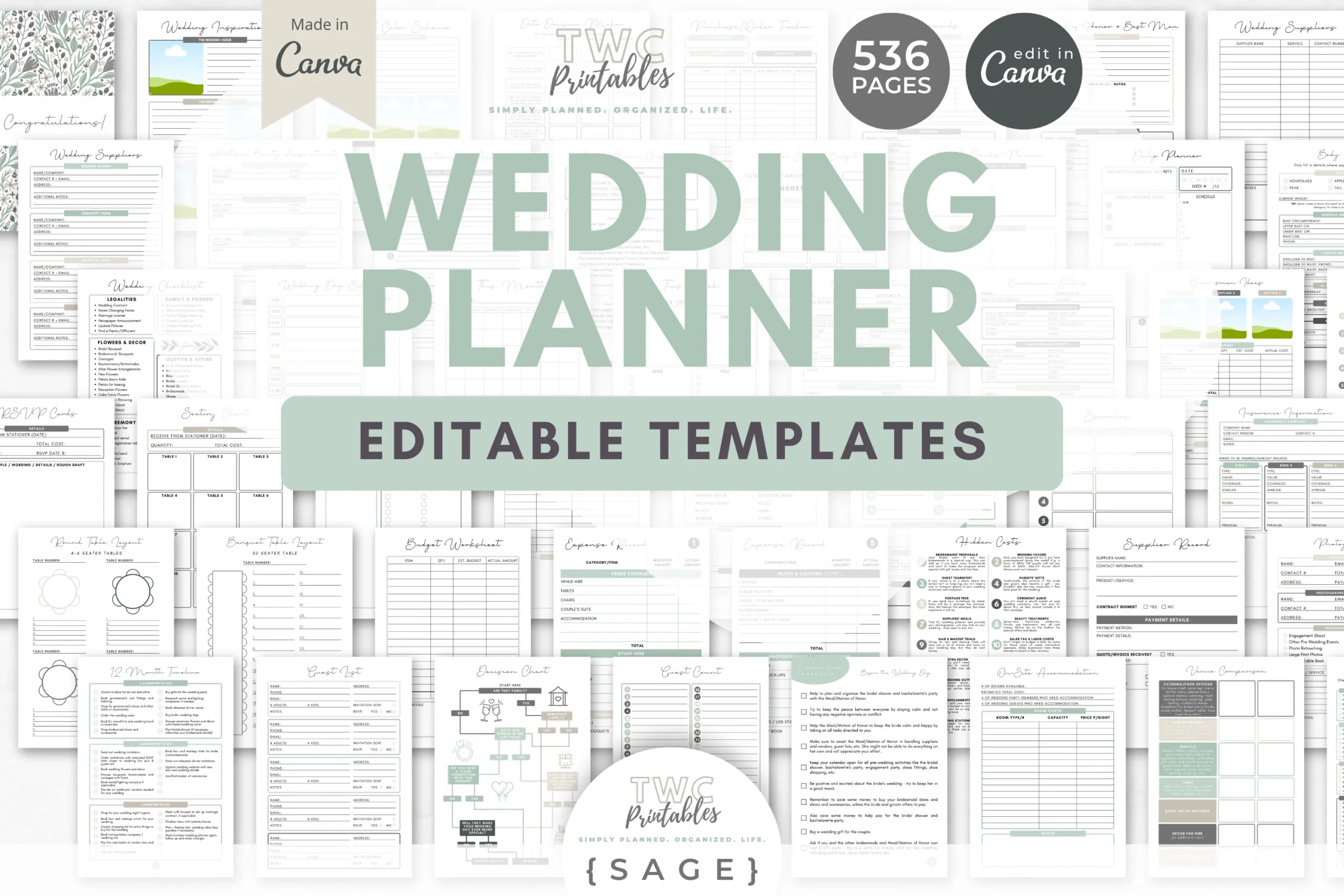 Wedding Planner Canva Templates (Sage)