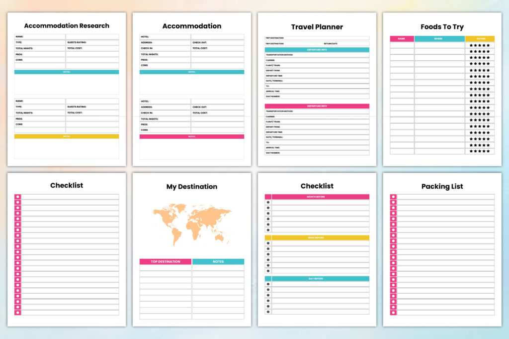 2026 travel planner Canva KDP templates with calendars, itineraries, and printables preview 2