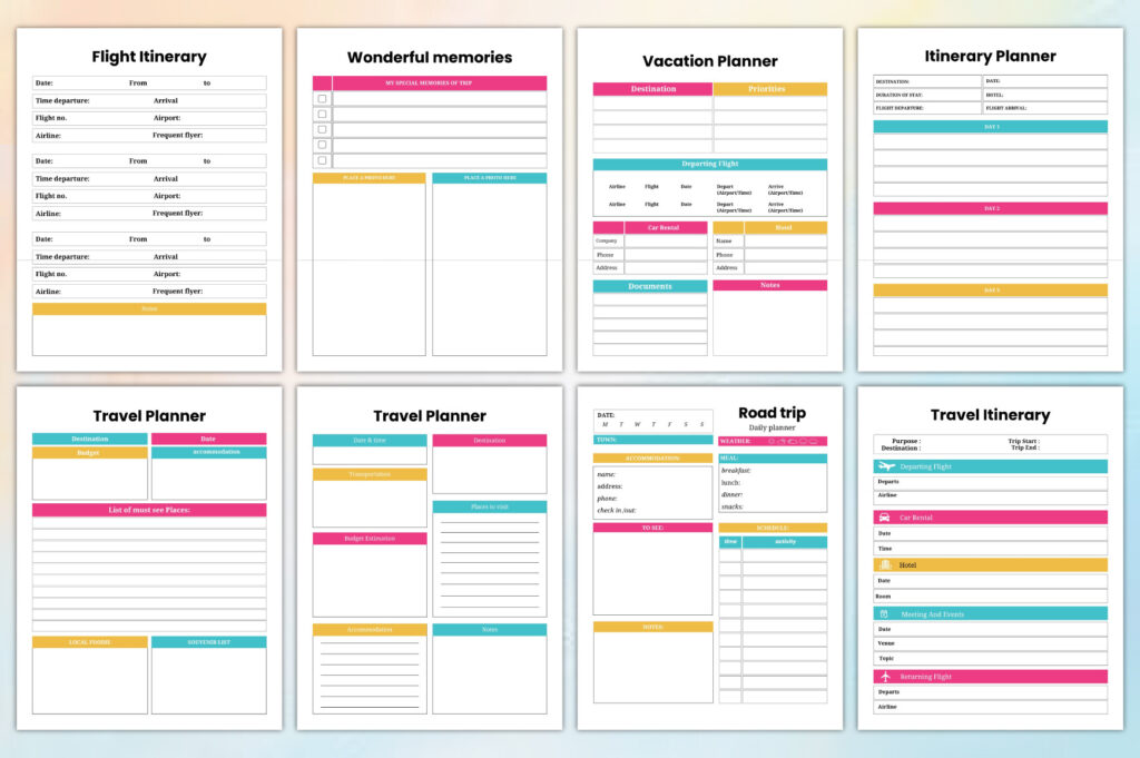 2026 travel planner Canva KDP templates with calendars, itineraries, and printables preview 4