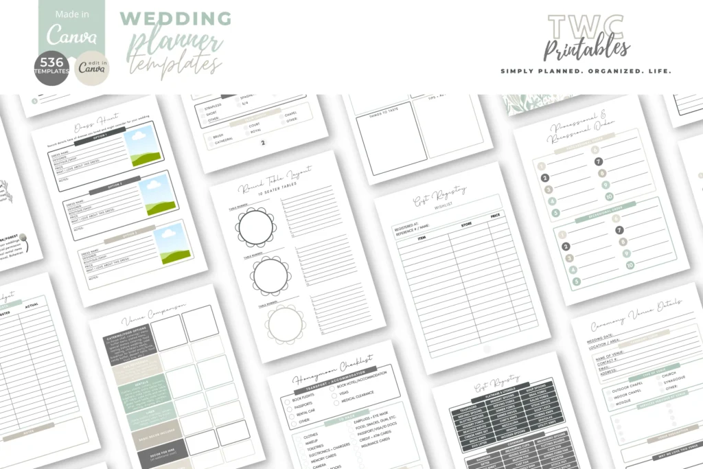 Sage wedding planner Canva templates with checklists, budgets, and timelines preview 3