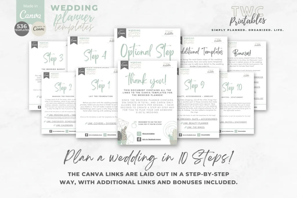 Sage wedding planner Canva templates with checklists, budgets, and timelines preview 4