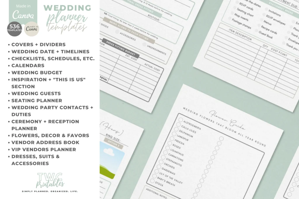 Sage wedding planner Canva templates with checklists, budgets, and timelines preview 5