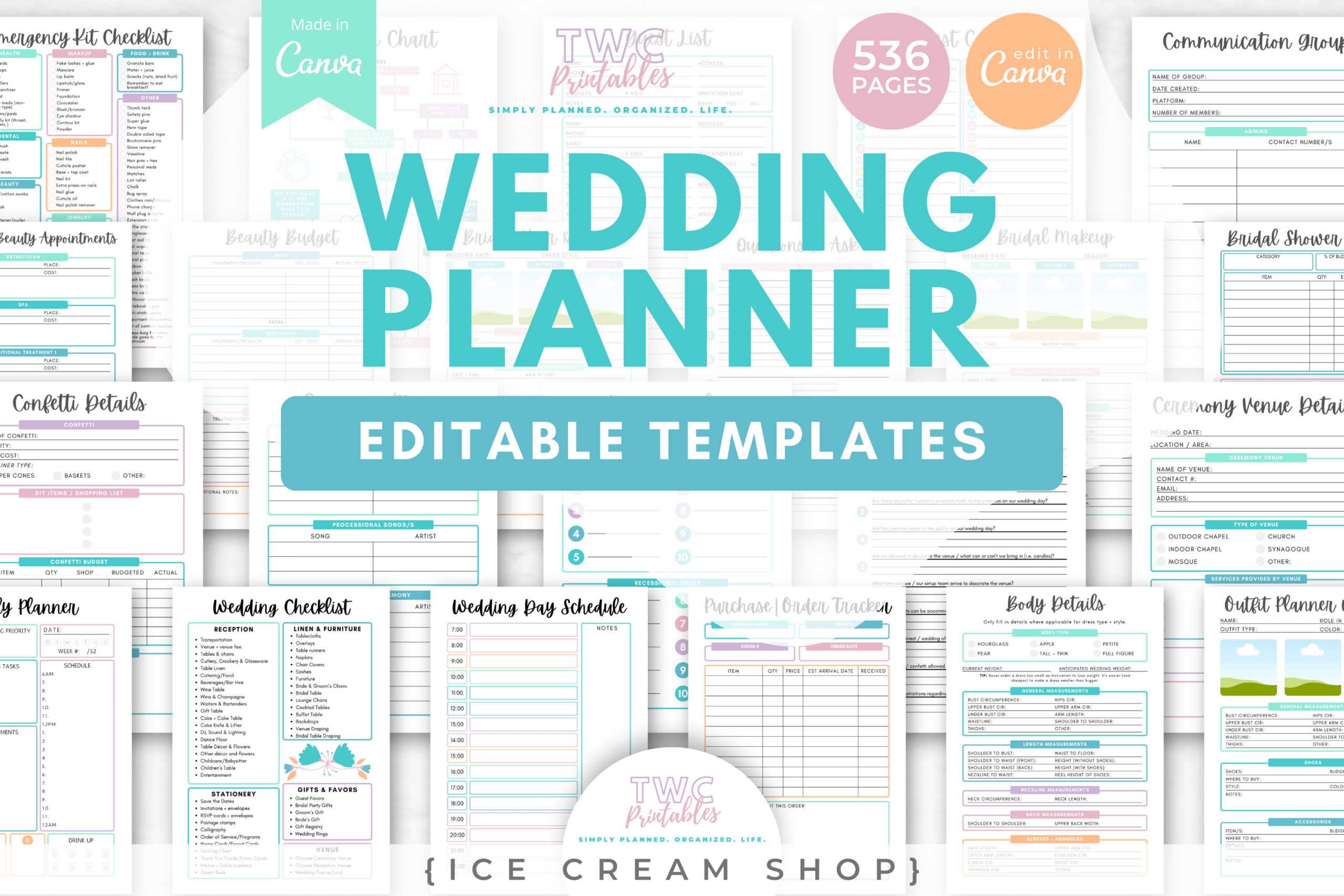 Wedding Planner Canva Templates — Ice Cream Shop Edition