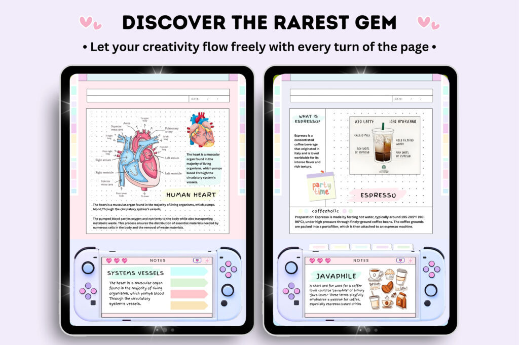 Hyperlinked digital notebook for GoodNotes with pastel covers and stickers preview 1