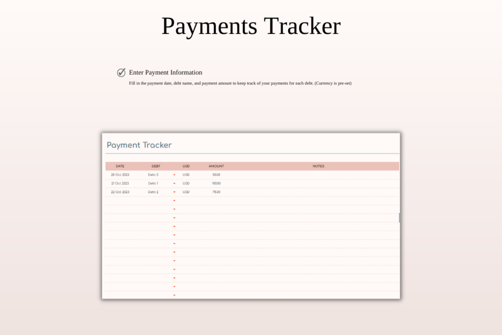 Debt payoff tracker spreadsheet template for Excel and Google Sheets dashboard preview 5