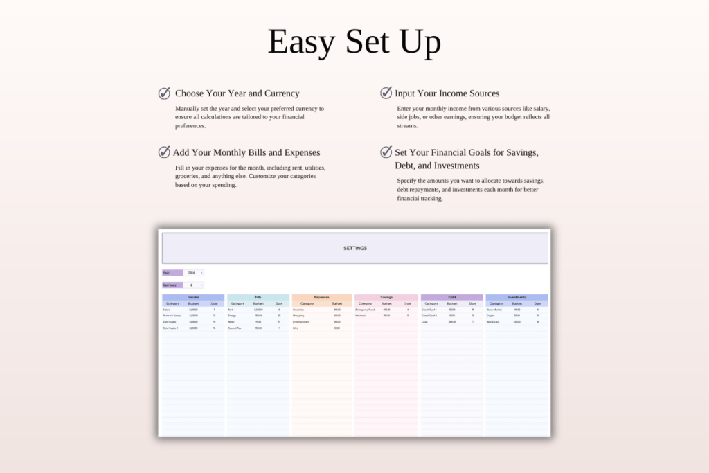 Rainbow bill tracker spreadsheet template for Excel and Google Sheets calendar view preview 2