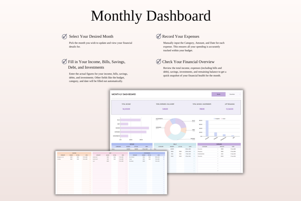 Rainbow bill tracker spreadsheet template for Excel and Google Sheets calendar view preview 3