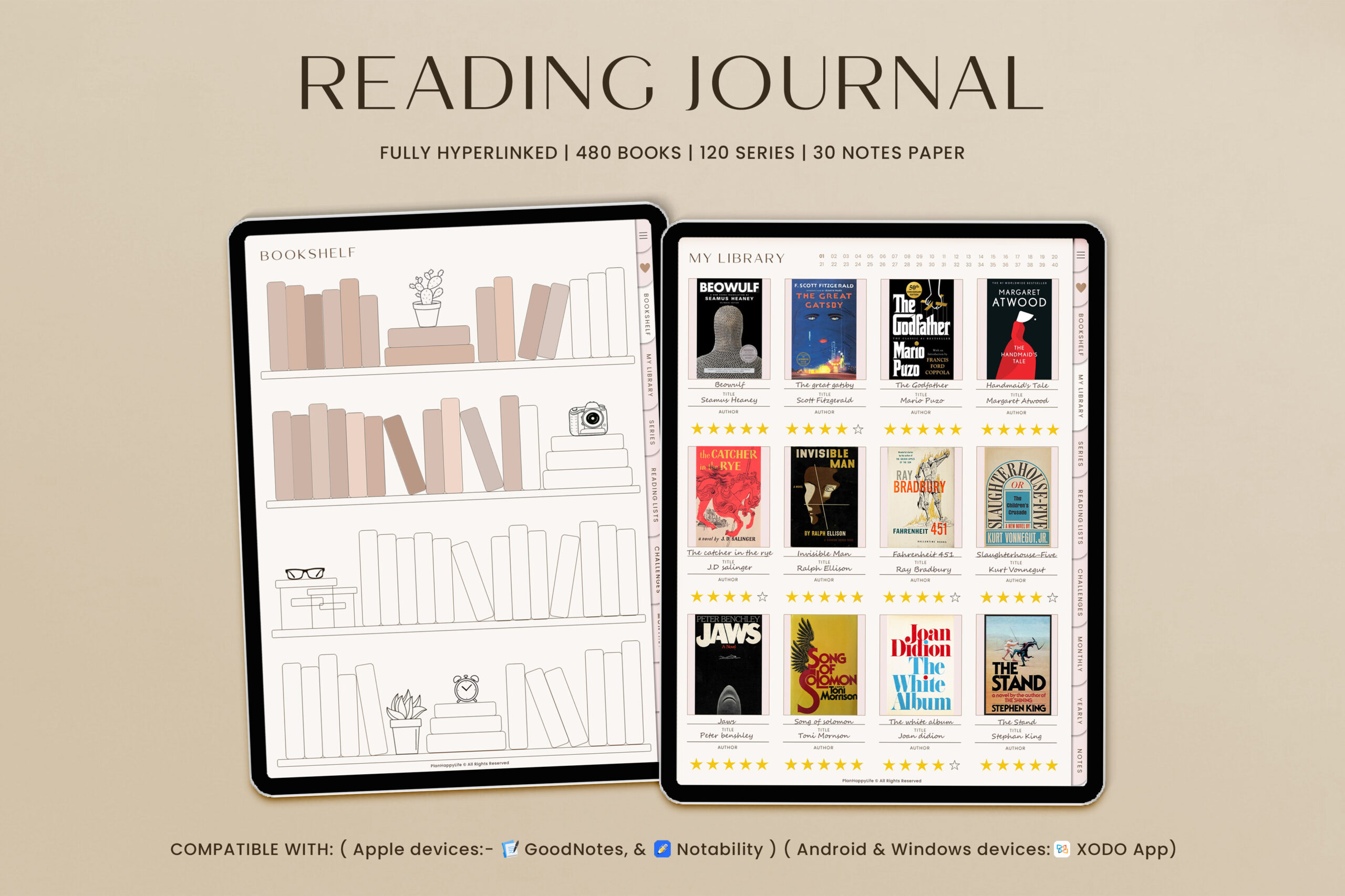 Digital Reading Journal & Book Tracker for GoodNotes (Portrait)